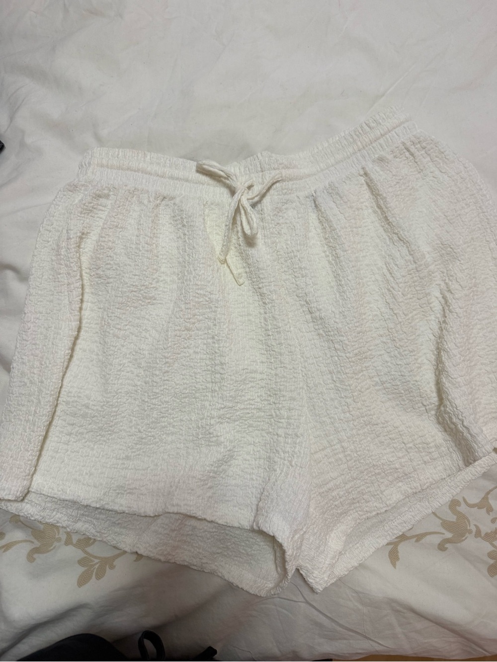 H&M White Textured Drawstring Shorts